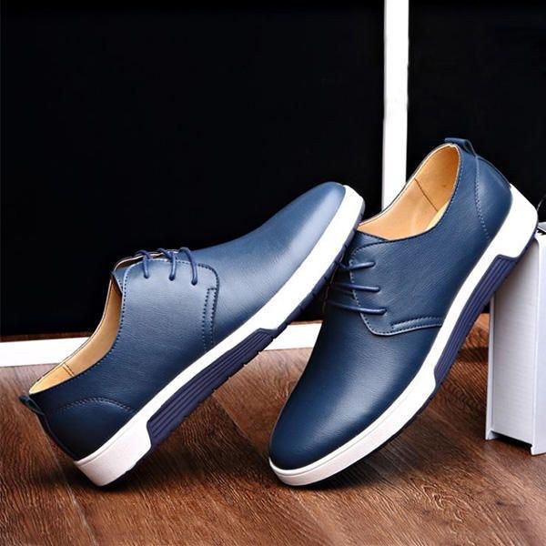 Herr Läder Rund Toe Oxfords Sneaker