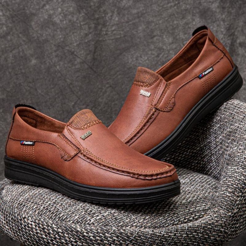 Herr Microfiber Läder Andas Mjuk Sula Slip-on Business Skor