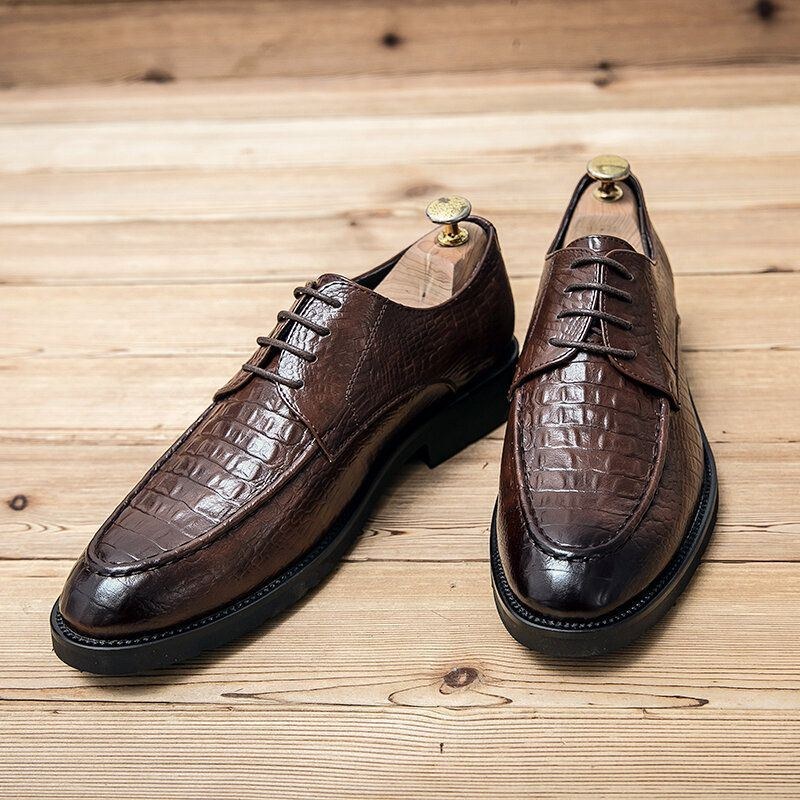 Herr Mikrofiber Andas Mjuk Sula Crocodile Grain Retro Pointy Toe Casual Business Skor