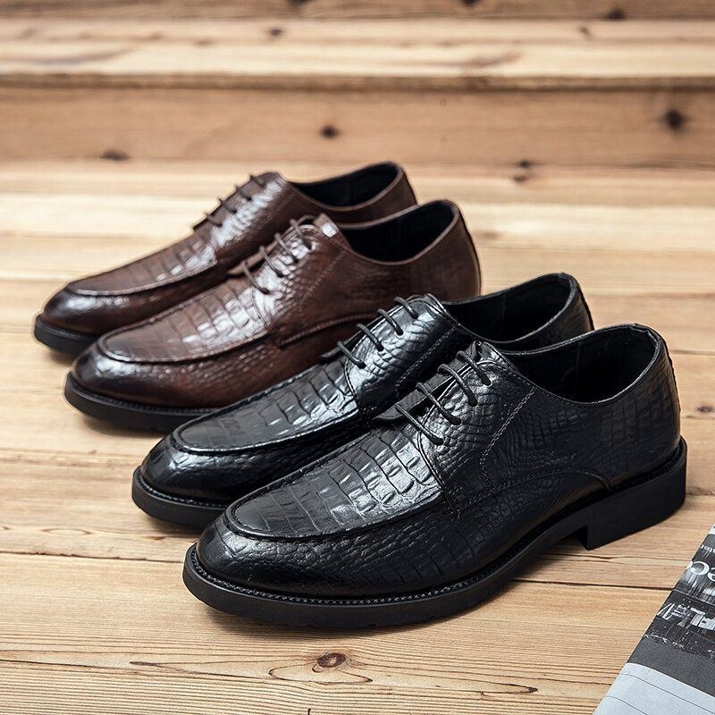 Herr Mikrofiber Andas Mjuk Sula Crocodile Grain Retro Pointy Toe Casual Business Skor