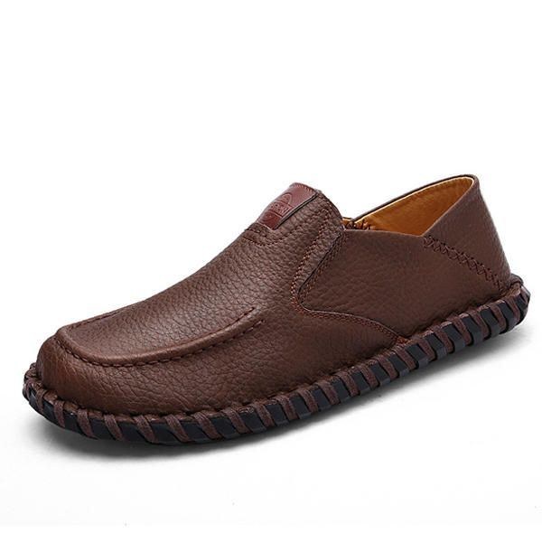 Herr Mjuka Platta Skor Som Andas Casual Outdoor Läder Slip On Oxfords