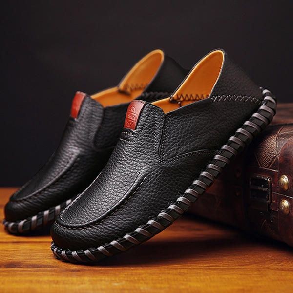 Herr Mjuka Platta Skor Som Andas Casual Outdoor Läder Slip On Oxfords