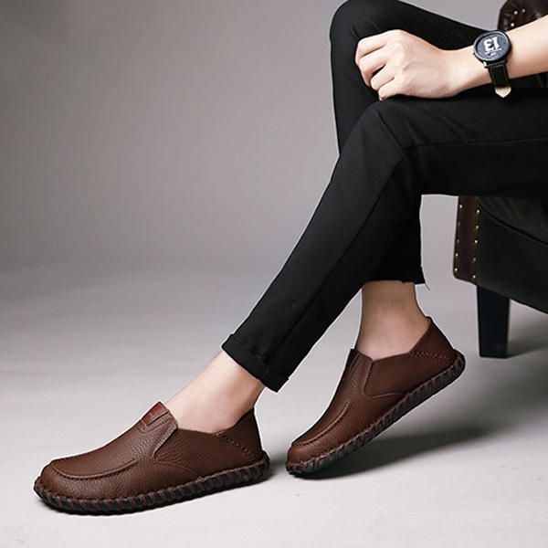 Herr Mjuka Platta Skor Som Andas Casual Outdoor Läder Slip On Oxfords