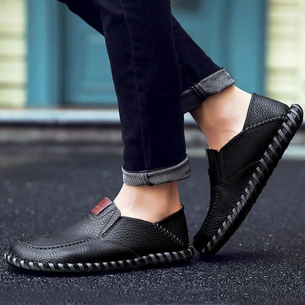 Herr Mjuka Platta Skor Som Andas Casual Outdoor Läder Slip On Oxfords