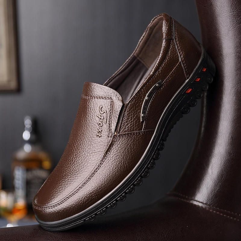 Herr Pure Color Halkfria Slip-on Casual Läder Formell Skor