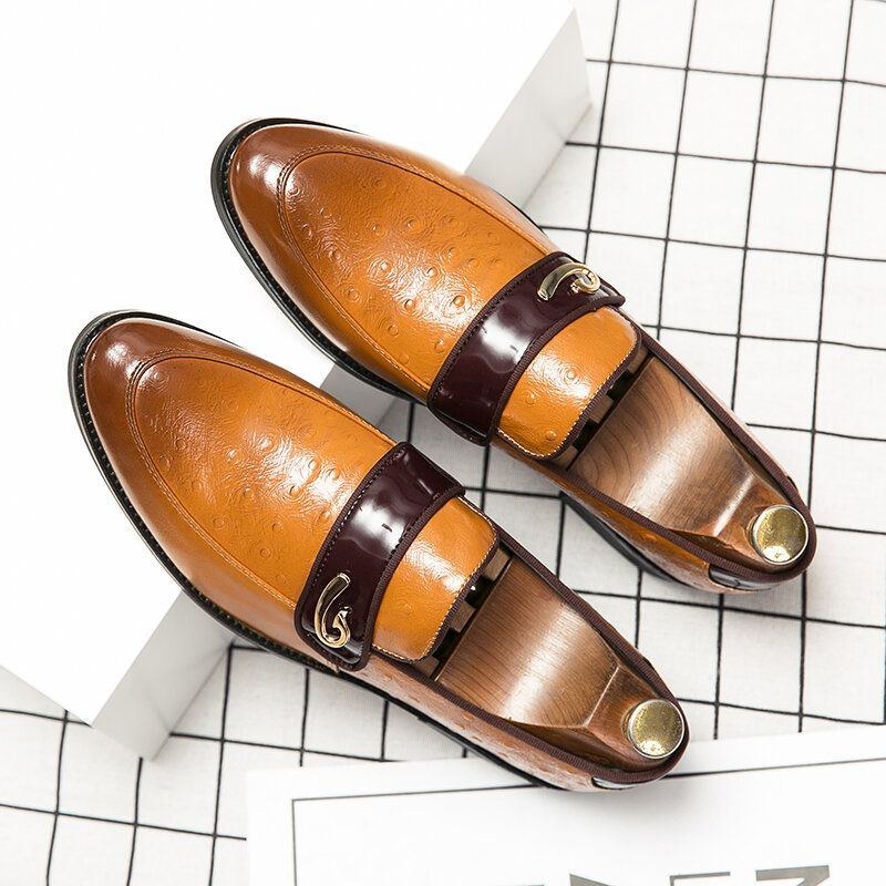 Herr Retro Metall Splicing Läder Bekväm Slip On Business Casual Milda Skor