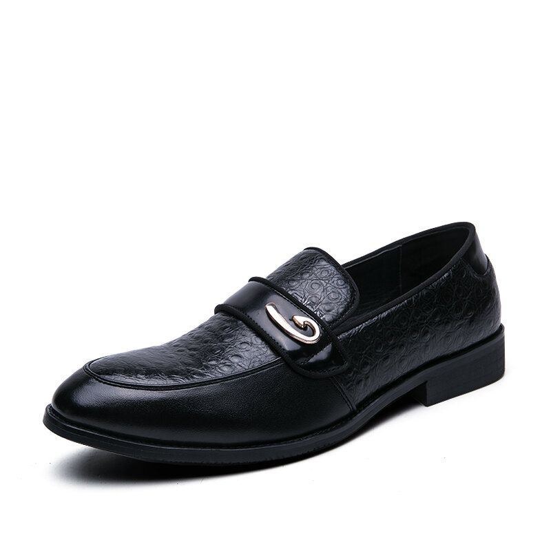 Herr Retro Metall Splicing Läder Bekväm Slip On Business Casual Milda Skor