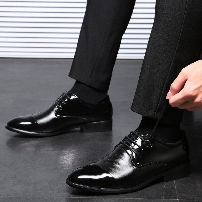 Herr Spetsad Tå Andas Halkfri Snörning Klassiska Business Dress Shoes