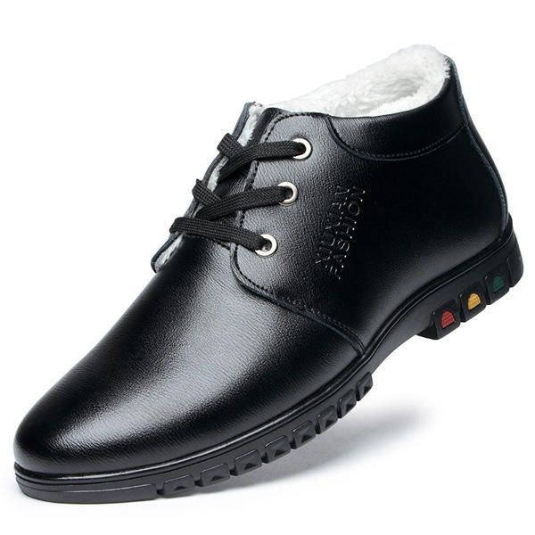 Lace Up Faux Foder Rund Toe Läder Platt Oxfords För Män