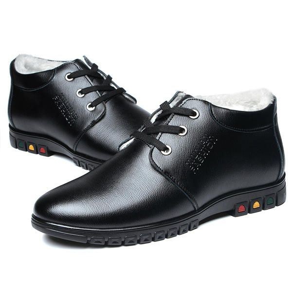 Lace Up Faux Foder Rund Toe Läder Platt Oxfords För Män