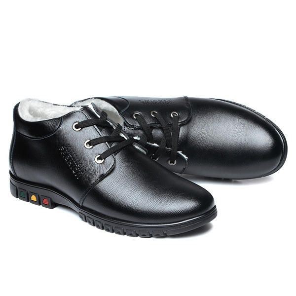 Lace Up Faux Foder Rund Toe Läder Platt Oxfords För Män