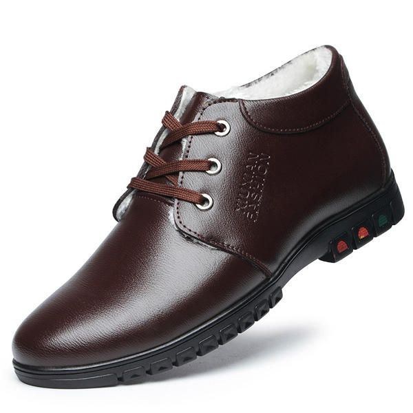 Lace Up Faux Foder Rund Toe Läder Platt Oxfords För Män