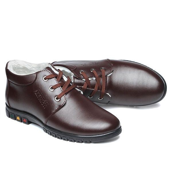 Lace Up Faux Foder Rund Toe Läder Platt Oxfords För Män