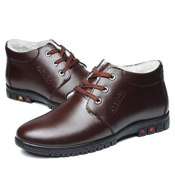 Lace Up Faux Foder Rund Toe Läder Platt Oxfords För Män