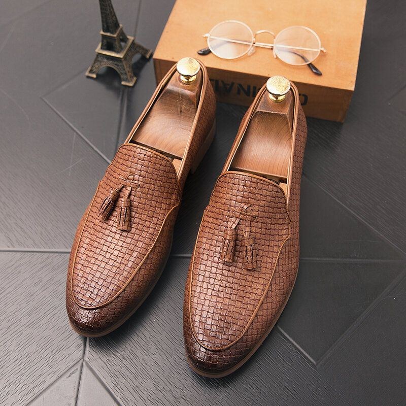 Män Vävd Detalj Tofsdekor Bekväma Slip On Business Casual Milda Skor