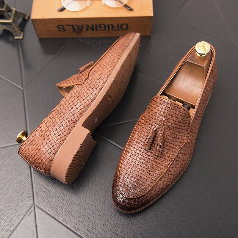 Män Vävd Detalj Tofsdekor Bekväma Slip On Business Casual Milda Skor