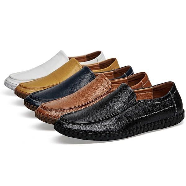 Mjukt Läder I Ren Färg För Män Slip On Casual Flat Oxfords