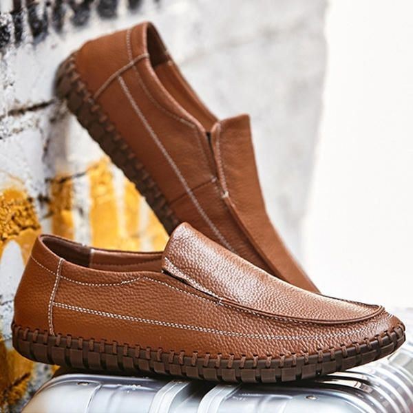 Mjukt Läder I Ren Färg För Män Slip On Casual Flat Oxfords