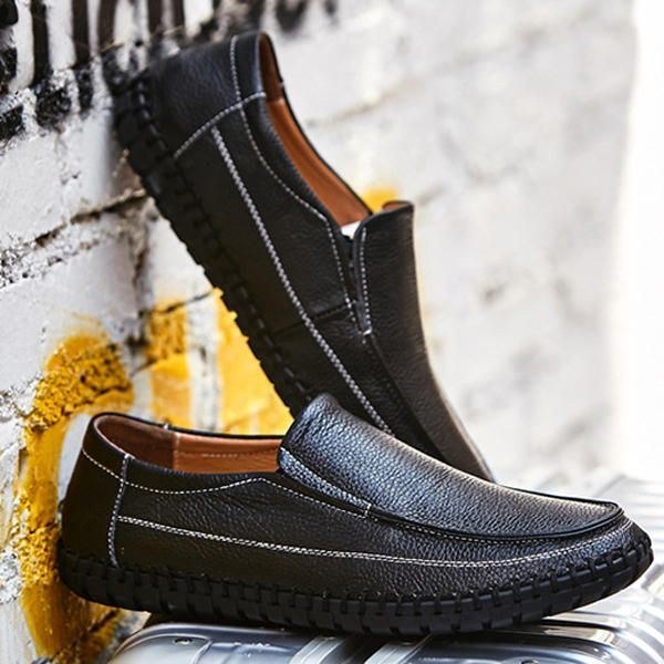 Mjukt Läder I Ren Färg För Män Slip On Casual Flat Oxfords