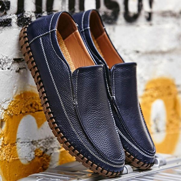 Mjukt Läder I Ren Färg För Män Slip On Casual Flat Oxfords