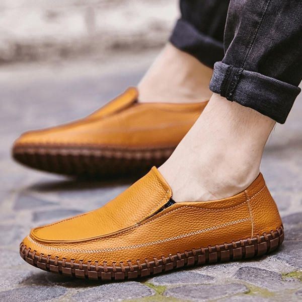 Mjukt Läder I Ren Färg För Män Slip On Casual Flat Oxfords