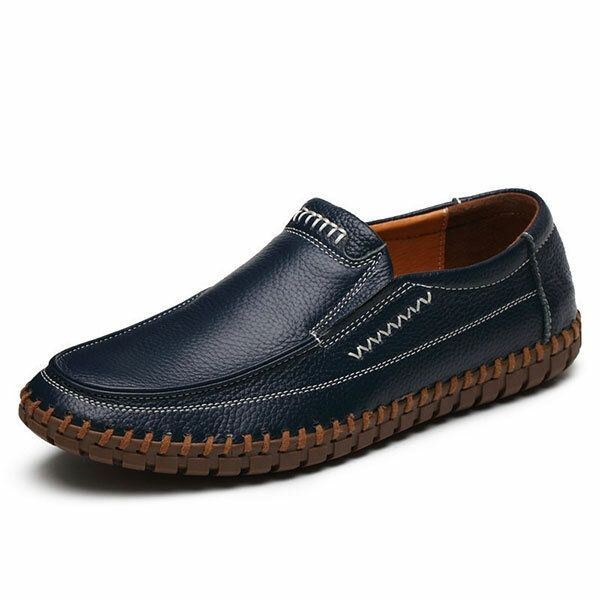 Skor Herr Äkta Läder Handsömmar Mjuk Sula Slip On Oxfords