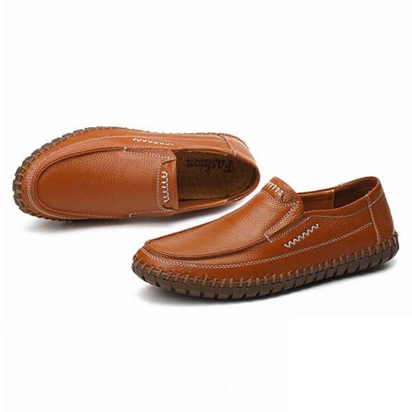 Skor Herr Äkta Läder Handsömmar Mjuk Sula Slip On Oxfords