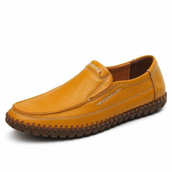 Skor Herr Äkta Läder Handsömmar Mjuk Sula Slip On Oxfords