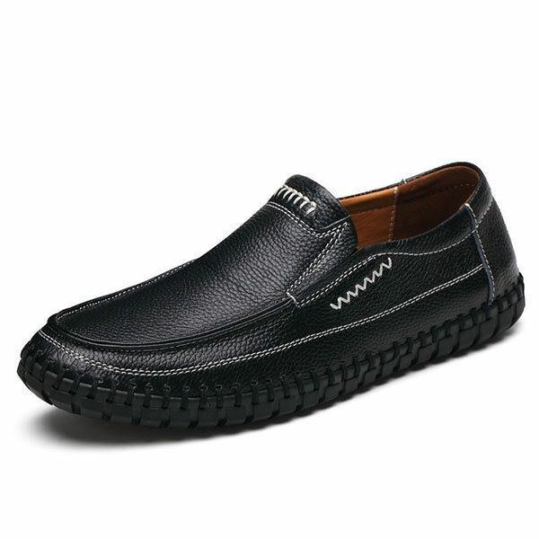 Skor Herr Äkta Läder Handsömmar Mjuk Sula Slip On Oxfords