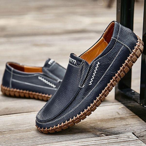 Skor Herr Äkta Läder Handsömmar Mjuk Sula Slip On Oxfords