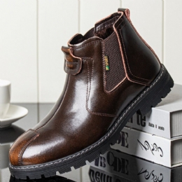 Herr Äkta Läder Slip-on Halkbeständig Plus Velvet Warm Chelsea Boots Martin Boots