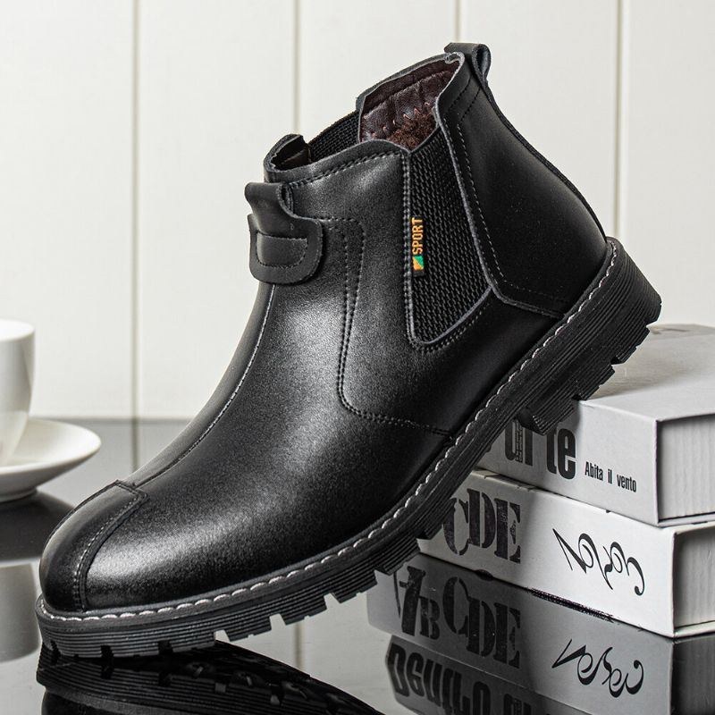 Herr Äkta Läder Slip-on Halkbeständig Plus Velvet Warm Chelsea Boots Martin Boots