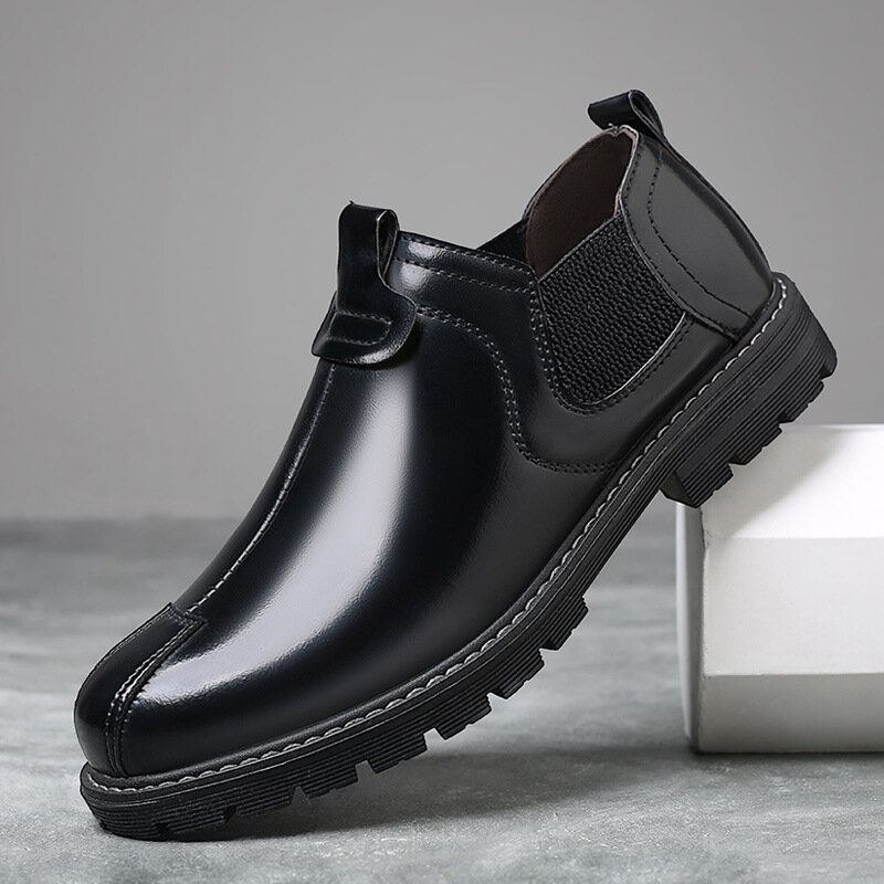 Herr Andas Rund Tå Mjuk Sula England Style Slip On Casual Chelsea Boots