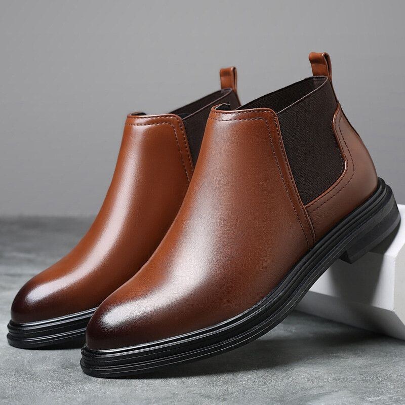 Herr Andas Spetsiga Tå Mjuk Sula Bekväm Slip On Casual Chelsea Boots