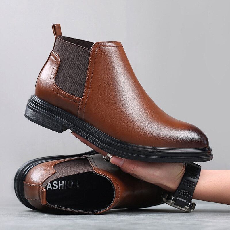 Herr Andas Spetsiga Tå Mjuk Sula Bekväm Slip On Casual Chelsea Boots