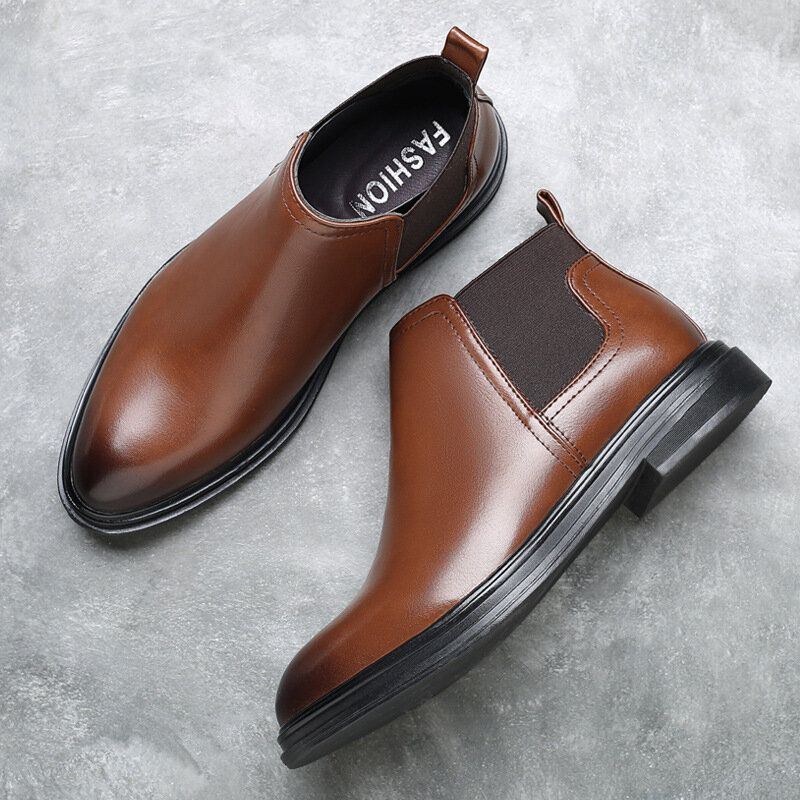 Herr Andas Spetsiga Tå Mjuk Sula Bekväm Slip On Casual Chelsea Boots