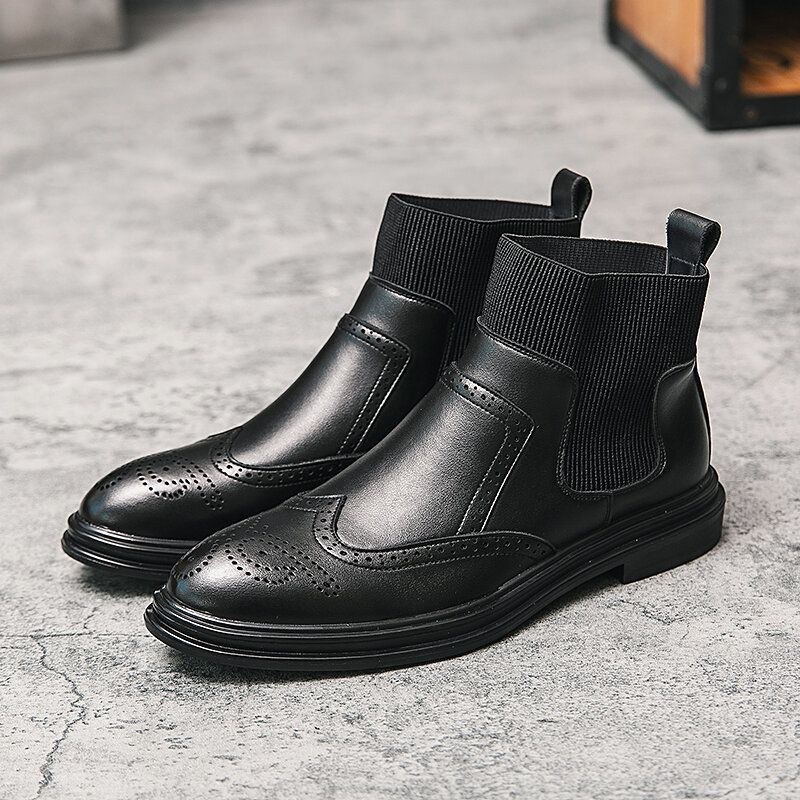 Herr Brogue Comfy Elastic Slip On Chelsea Boots