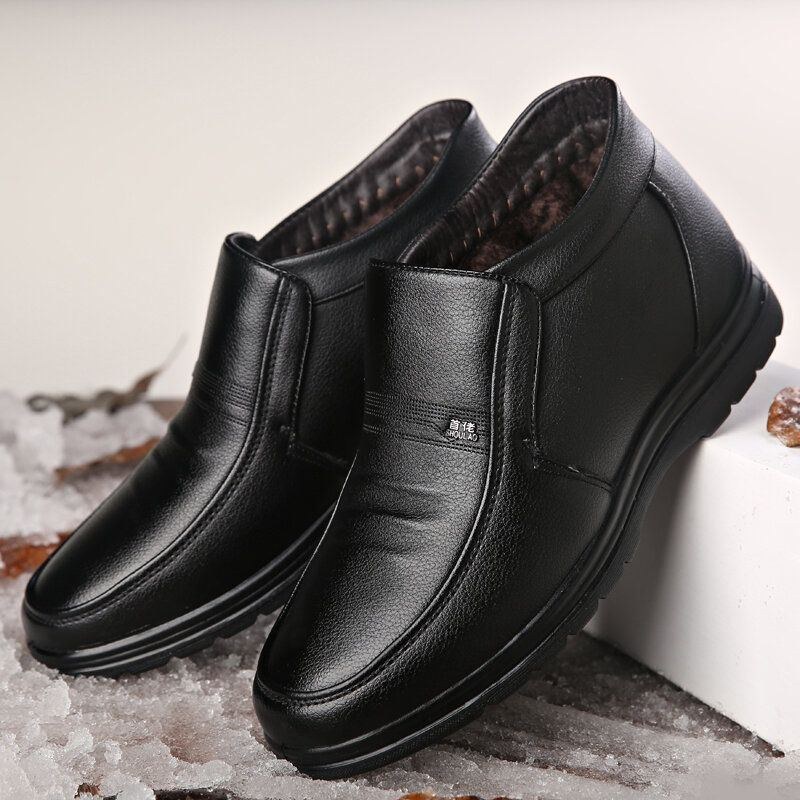 Herr Comfy Cowhide Läder Varmfodrad Mjuk Business Casual Ankelboots