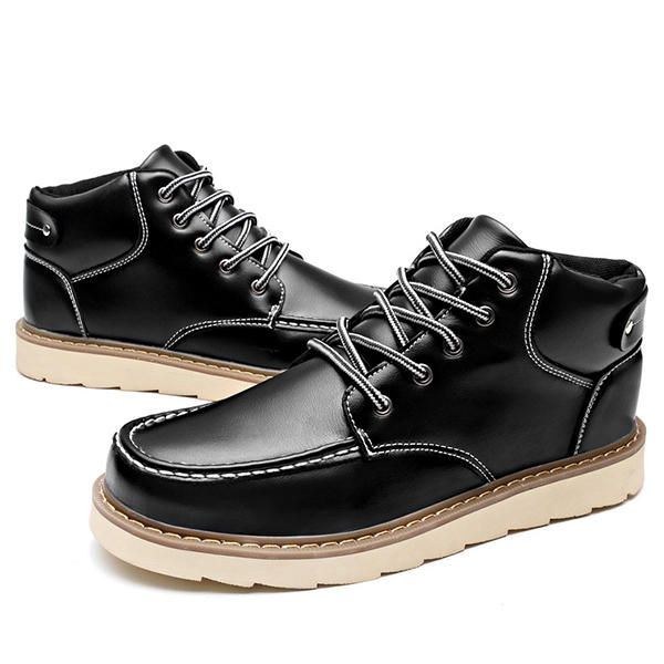 Herr Comfy Leather Lace Up Ankel Boots Vintervarma Skor