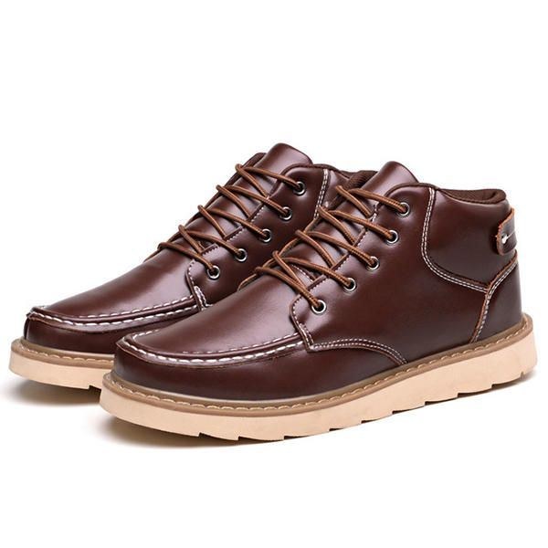 Herr Comfy Leather Lace Up Ankel Boots Vintervarma Skor