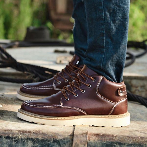 Herr Comfy Leather Lace Up Ankel Boots Vintervarma Skor