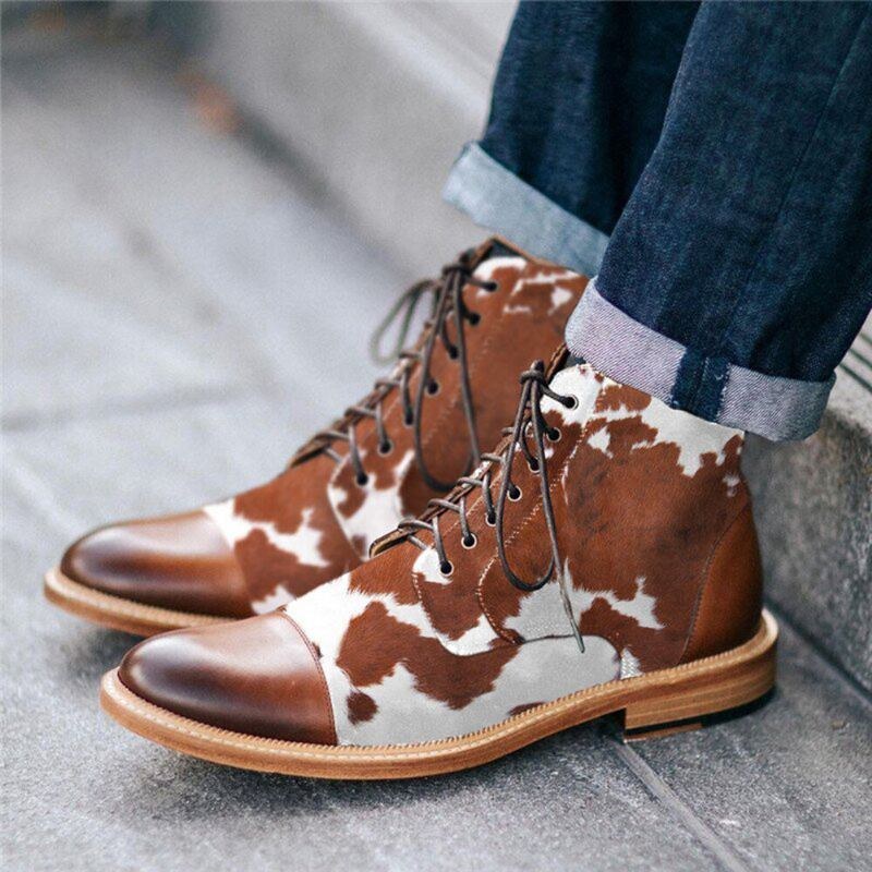 Herr Cow Spot Printed Cap Toe Comfy Ankel Jack Boots