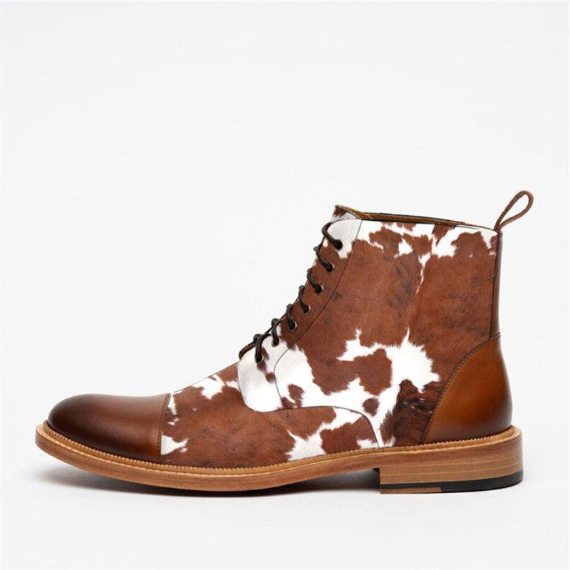 Herr Cow Spot Printed Cap Toe Comfy Ankel Jack Boots