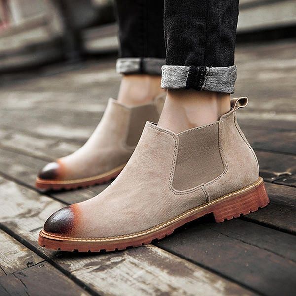 Herr England Style Mocka Skinn Mjuk Sula Ankelboots