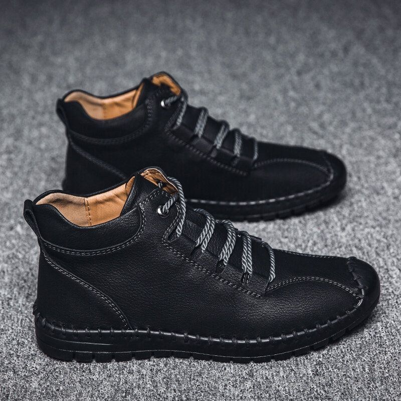 Herr Handsömmar Microfiber Läder Varma Mjuka Ankel Boots