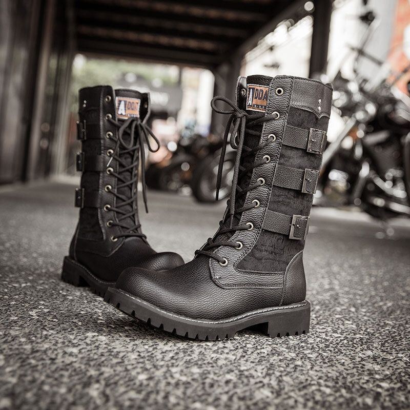 Herr Klassiska Svarta Biker Boots Metal Spänne Motorcykel Boots