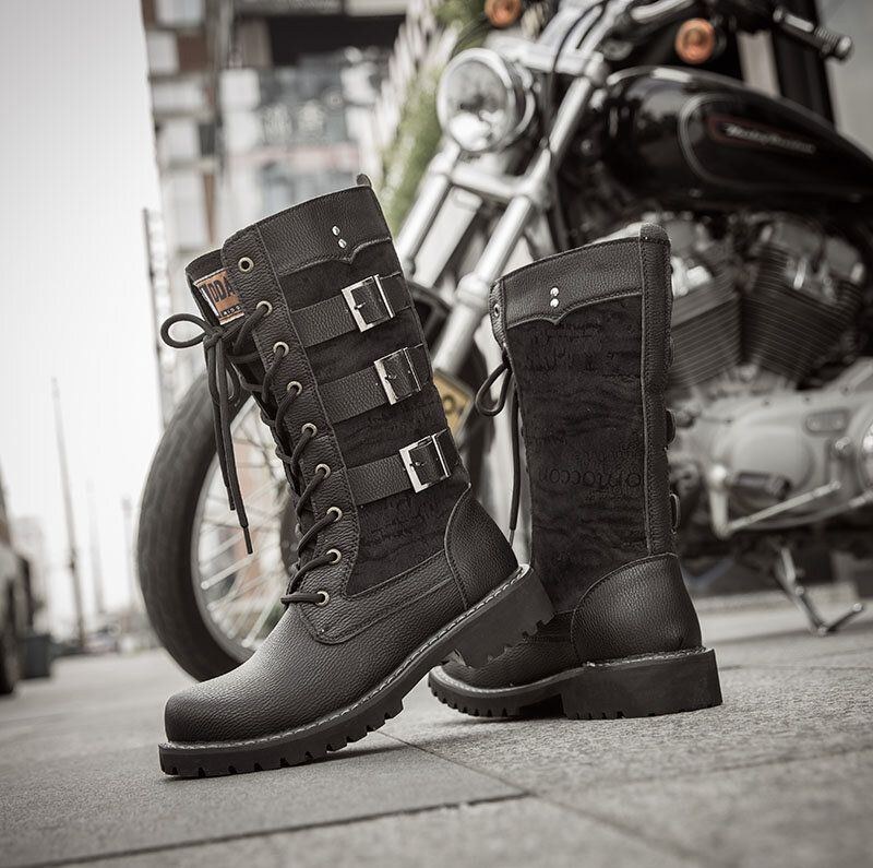 Herr Klassiska Svarta Biker Boots Metal Spänne Motorcykel Boots