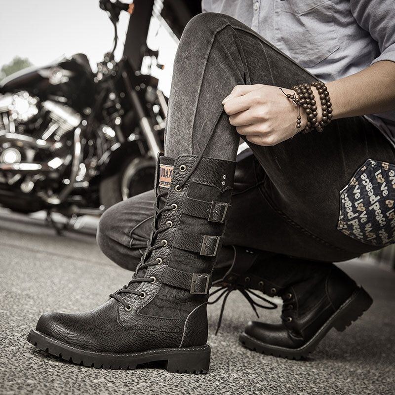 Herr Klassiska Svarta Biker Boots Metal Spänne Motorcykel Boots