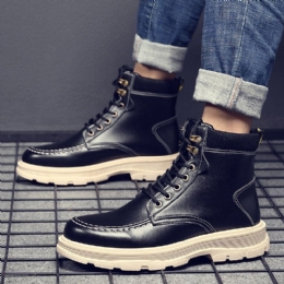 Herr Läder Andas Mjuk Sula Bekväm England Style Ren Färg Casual Martin Boots