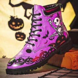 Herr Läder Halloween Roligt Tryck Mjuk Sula Bekväm Rund Tå Casual Martin Boots